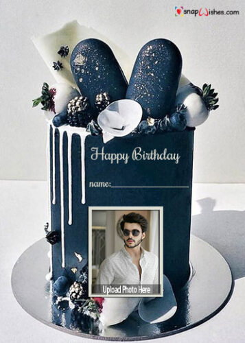 Blue And White Birthday Cake For A Man With Name And Photo Create