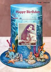 aquatic birthday cake with name and photo edit