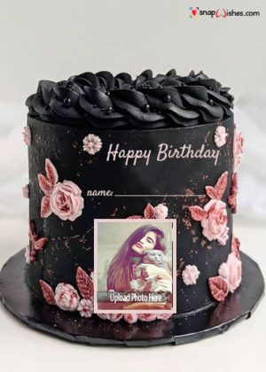 beautiful black birthday cake with name and photo edit