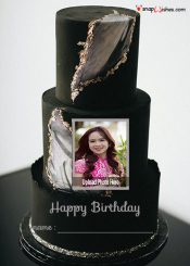 beautiful black fondant cake design for birthday with name and photo