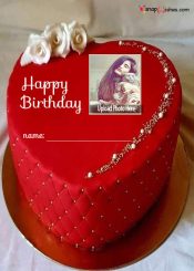 birthday red velvet heart shape cake with name and photo edit