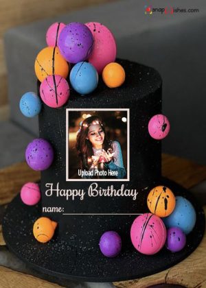 black birthday theme cake with name and photo editor