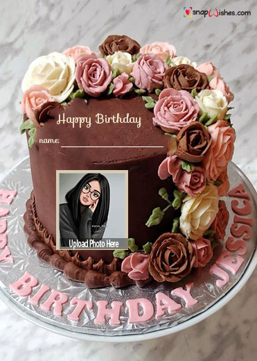 chocolate cake design for birthday with name and photo edit