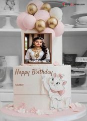 cute happy birthday cake with name and photo for cat lover