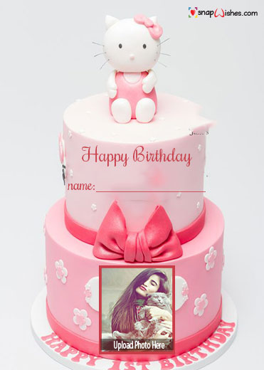 cute kitty birthday cake with name and photo edit