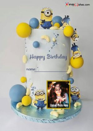 cute minion birthday cake with name and photo edit
