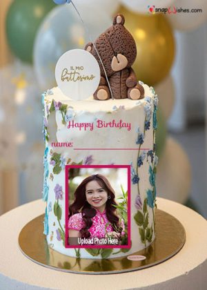 cute teddy bear birthday cake for girlfriend with name and photo
