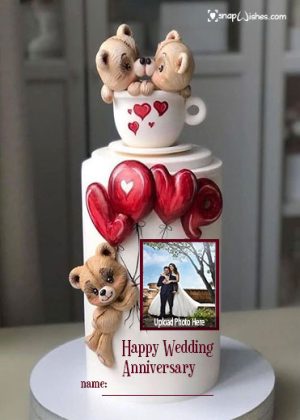 cute wedding anniversary cake with name and photo edit