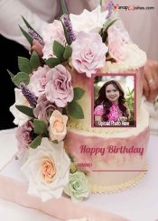 floral birthday cake design with name and photo