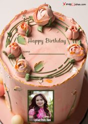 fresh flower birthday cake design with name pink and photo