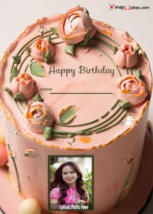 fresh flower birthday cake design with name pink and photo
