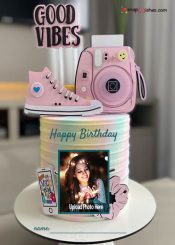 good vibes birthday cake with name and photo
