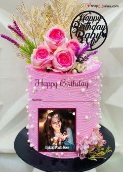 Happy Birthday Pink Cake with Name and Photo Edit Online - Birthday ...