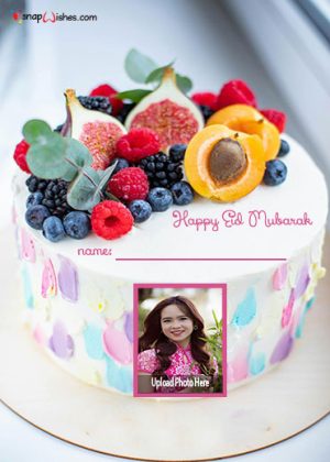 happy eid mubarak wishes cake design with name and photo edit
