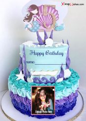mermaid birthday cake design with name and photo edit