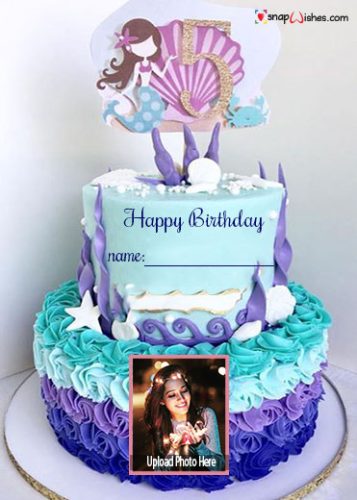 Mermaid Birthday Cake Design With Name And Photo Edit - Create Unique 