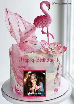 pink birthday cake with name and photo edit online