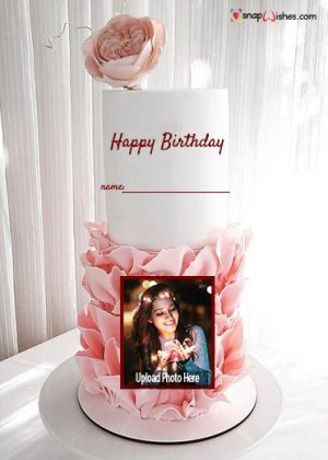 pink fondant birthday cake with name and photo editor online