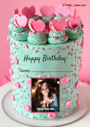 pink heart birthday cake with name and photo edit