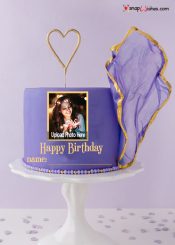 purple birthday cake for girl with name and photo