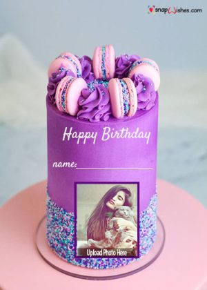 purple sprinkle birthday cake with name and photo edit