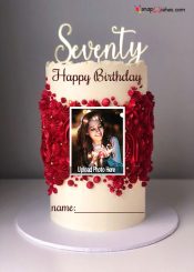 red buttercream birthday cake with name and photo edit online