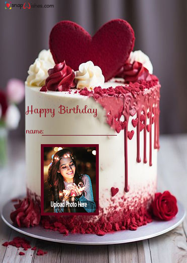 red velvet cake design for birthday with name and photo edit