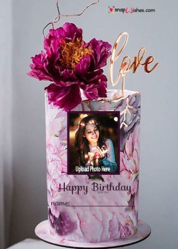 Stylish Love Birthday Cake with Name and Photo - Birthday Cake With ...