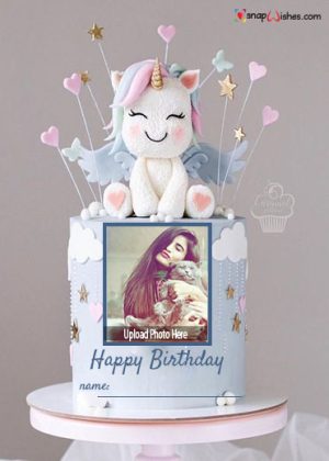unicorn birthday cake for girl with name and photo editor online