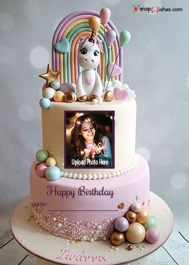 unicorn birthday cake with name and photo edit