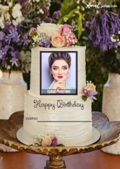 unique birthday wishes cake image with custom name and photo edit