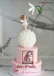 unique girly birthday cake with name and photo for wife or sister